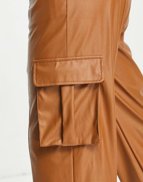 Missyempire Leather Look Pocket Detail Trouser Co Ord In Camel