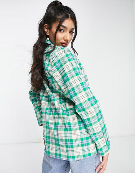 Monki Blazer In Green Check Print