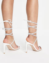 Steve Madden Enchanter Heeled Sandals With Ankle Tie In White Diamante