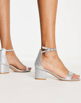 Steve Madden Irenee-R Mid Heeled Sandals With Ankle Strap In Silver Diamante