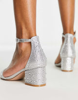 Steve Madden Irenee-R Mid Heeled Sandals With Ankle Strap In Silver Diamante
