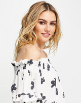 Lost Ink Floral Print Off-Shoulder Midi Dress In White