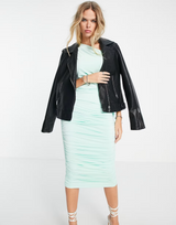 Public Desire Ruched One Shoulder Midi Dress In Mint Green