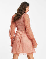 River Island Shirred Mesh Mini Dress In Red Ditsy Floral