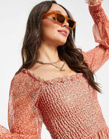 River Island Shirred Mesh Mini Dress In Red Ditsy Floral
