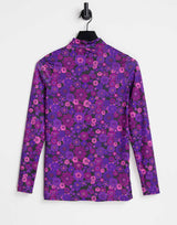 River Island Ruched Front Floral Top In Purple