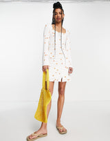 Free People Celia Polka Dot Mini Dress In Ivory