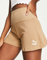 Puma High Waisted Boxer Shorts In Tan -
