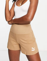 Puma High Waisted Boxer Shorts In Tan -