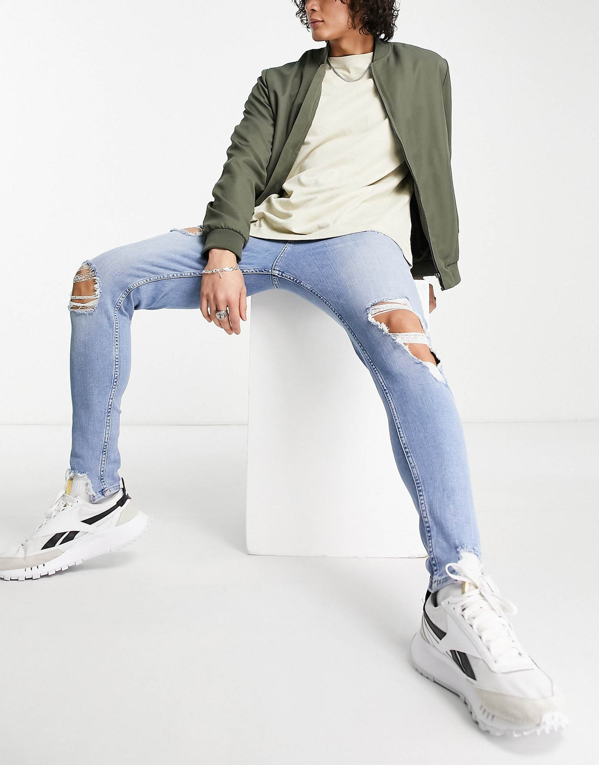 Jack & Jones Intelligence Pete Carrot Jeans With Rips In Blue