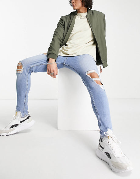Jack & Jones Intelligence Pete Carrot Jeans With Rips In Blue