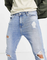 Jack & Jones Intelligence Pete Carrot Jeans With Rips In Blue