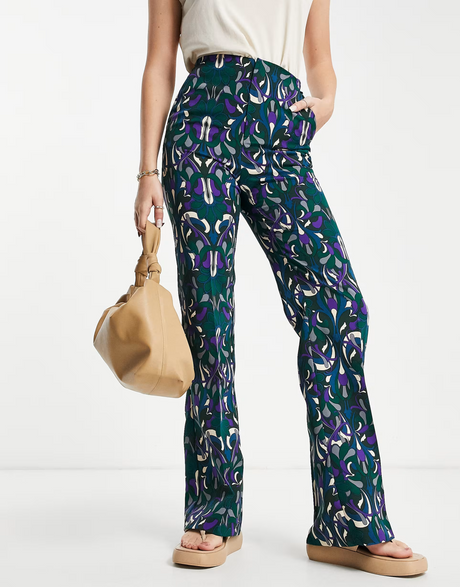 Mango Straight Leg Trousers In 70S Retro Print