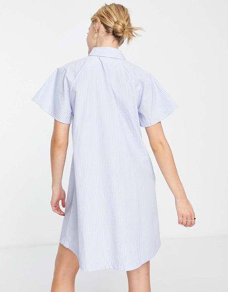 Mango Full Sleeve Shirt Dress In Blue Stripe