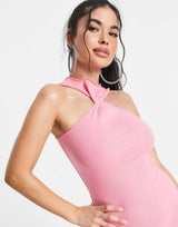 Simmi High Neck Mini Scarf Dress In Pink