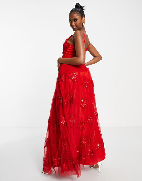 A Star Is Born V Neck Embellished Maxi Prom Dress In Red