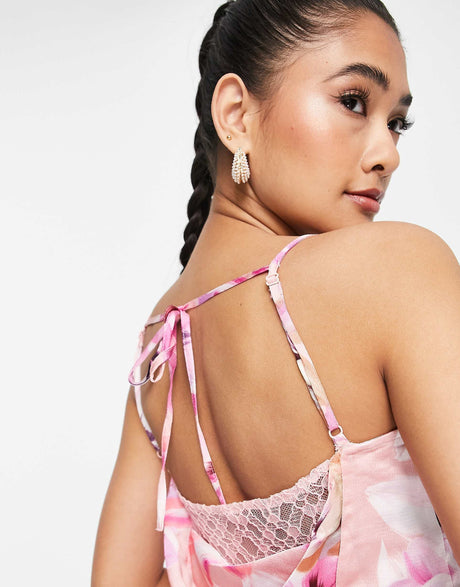 Liquorish Satin Slip Dress With Frill Detail In Pastel Floral