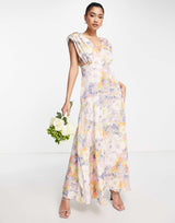 Liquorish Plunge Front Maxi Dress In Soft Ditsy Floral
