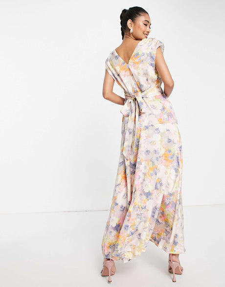 Liquorish Plunge Front Maxi Dress In Soft Ditsy Floral