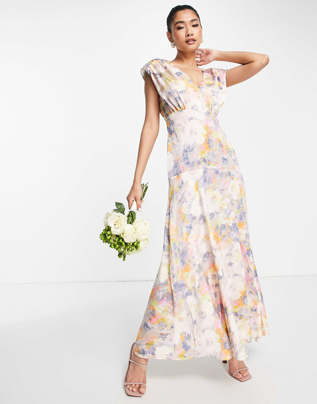 Liquorish Plunge Front Maxi Dress In Soft Ditsy Floral