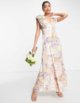 Liquorish Plunge Front Maxi Dress In Soft Ditsy Floral