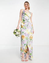 Liquorish Cami Strap Satin Wrap Maxi Dress In Soft Pastel Floral