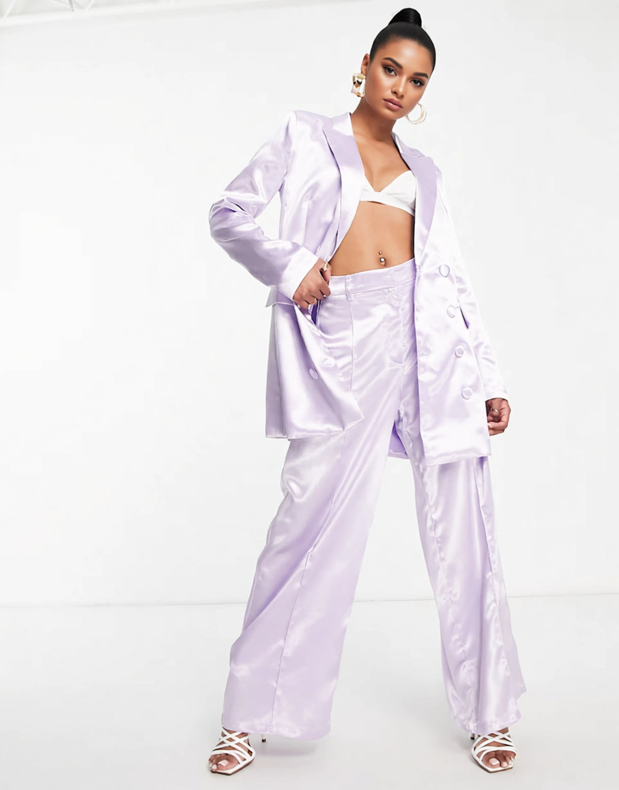 Liquorish Satin Co-Rd Tailored Trouser In Dreamy Lilac