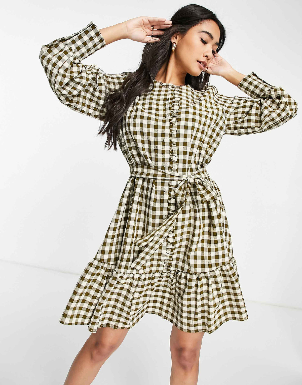 Selected Femme Check Smock Dress In Green