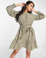 Selected Femme Check Smock Dress In Green