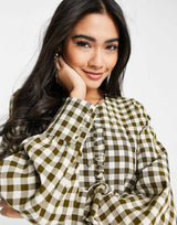 Selected Femme Check Smock Dress In Green