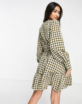 Selected Femme Check Smock Dress In Green