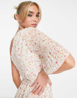 Forever New Asymmetric Pleat Mini Dress In Blush Ditsy Floral