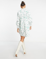 Envii  Long Sleeve Mini Smock Dress With Frill Detail In Fox Print