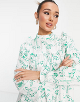 Envii  Long Sleeve Mini Smock Dress With Frill Detail In Fox Print