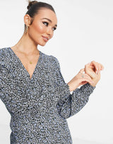 Envii Long Sleeve Mini Tea Dress With Tie Waist In Violet Floral