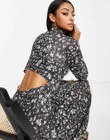 Ghospell Long Sleeve Maxi Dress In Dark Floral