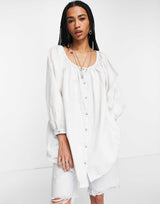 Free People Oxford Swing Tunic Blouse In Off White