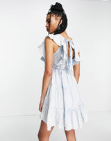Free People Undone Tiered Mini Dress In Sea Spray Blue