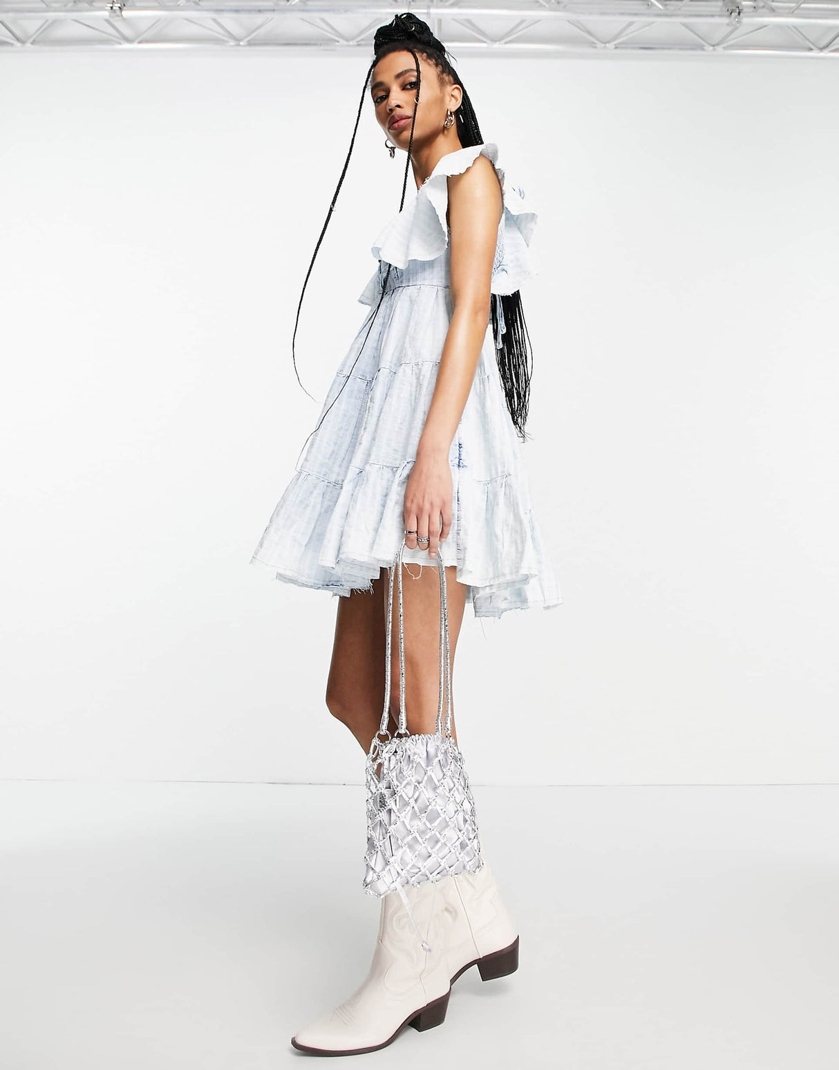 Free People Undone Tiered Mini Dress In Sea Spray Blue