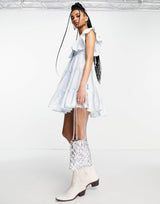 Free People Undone Tiered Mini Dress In Sea Spray Blue