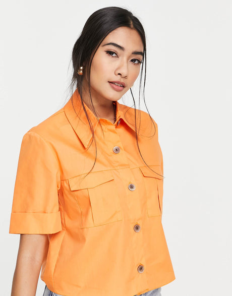River Island Cropped Utility Shirt In Orange