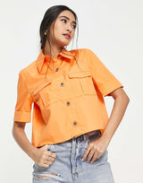 River Island Cropped Utility Shirt In Orange