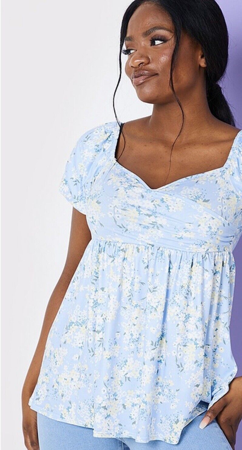 In The Style Stacey Solomon Floral Milkmaid Wrap Front Top In Blue