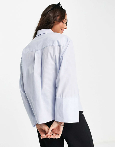 Aligne Organic Cotton Boxy Shirt With Pointed Collar In Blue Stripe