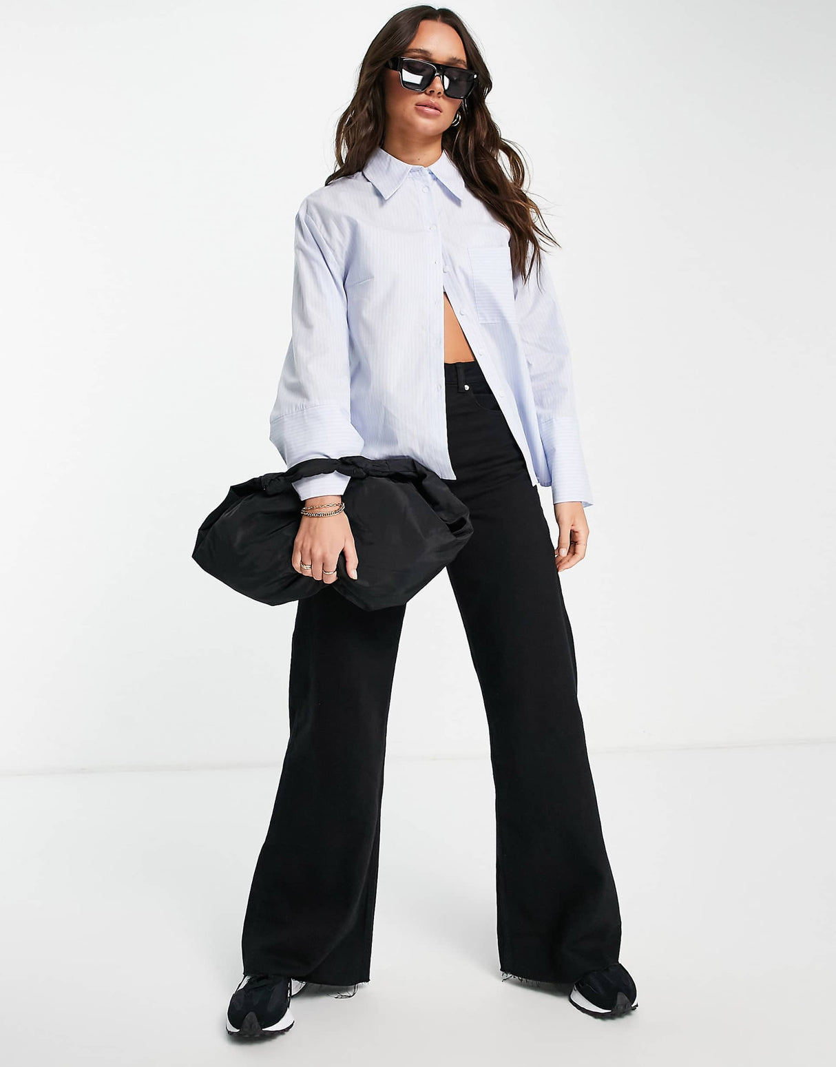 Aligne Organic Cotton Boxy Shirt With Pointed Collar In Blue Stripe