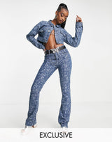 The Kript High Waisted Skinny Flare Jeans In Warped Spot Denim Co-Ord