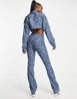 The Kript High Waisted Skinny Flare Jeans In Warped Spot Denim Co-Ord
