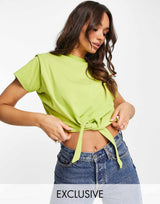 Allsaints X Asos Exclusive Coni Crop Tied Tee In Lime