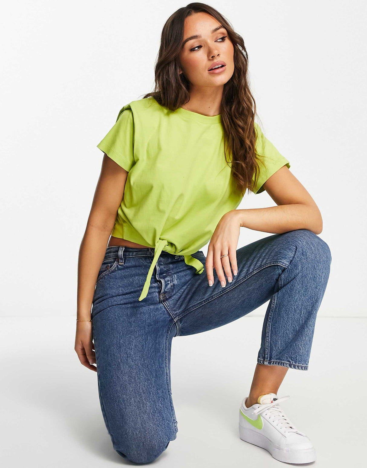 Allsaints X Asos Exclusive Coni Crop Tied Tee In Lime