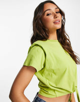 Allsaints X Asos Exclusive Coni Crop Tied Tee In Lime